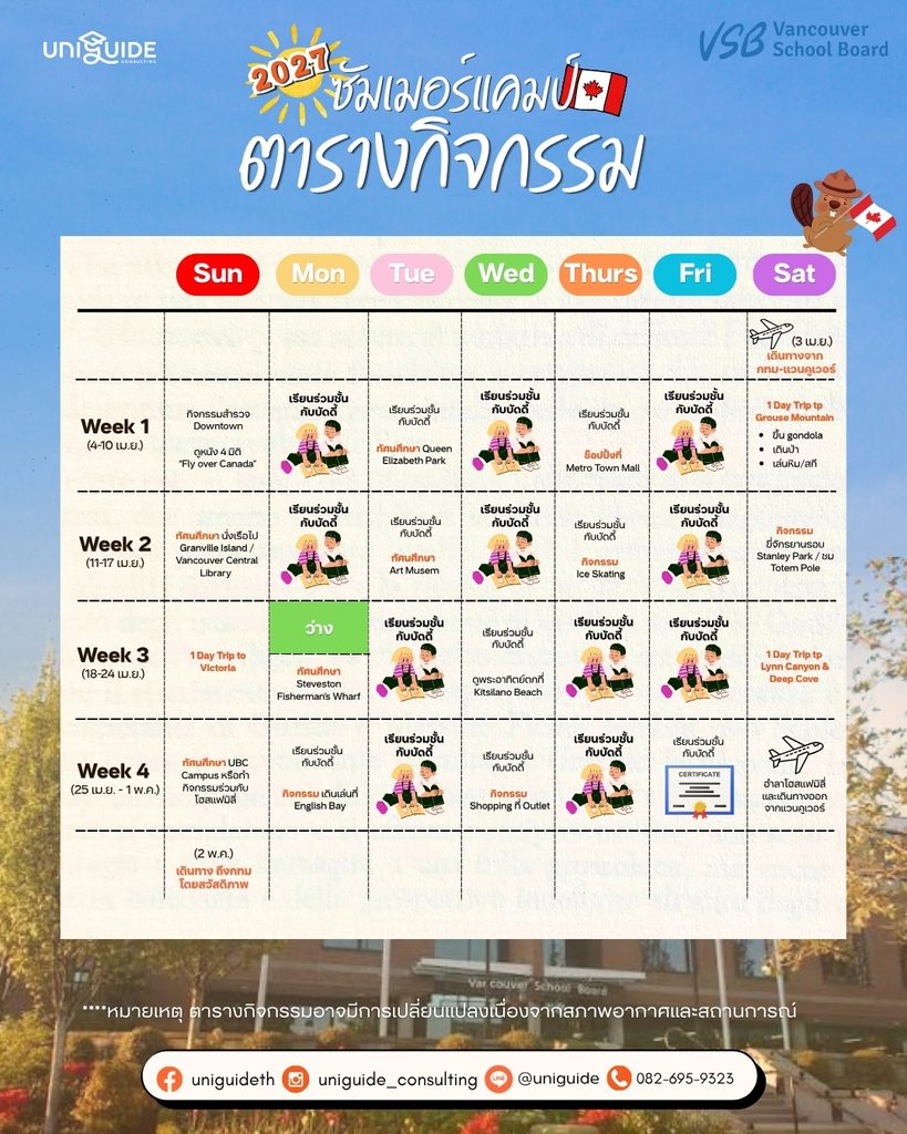 ซัมเมอร์แคมป์แคนาดา 2027 เมืองแวนคูเวอร์ กับ UniGuide และ Vancouver School Board